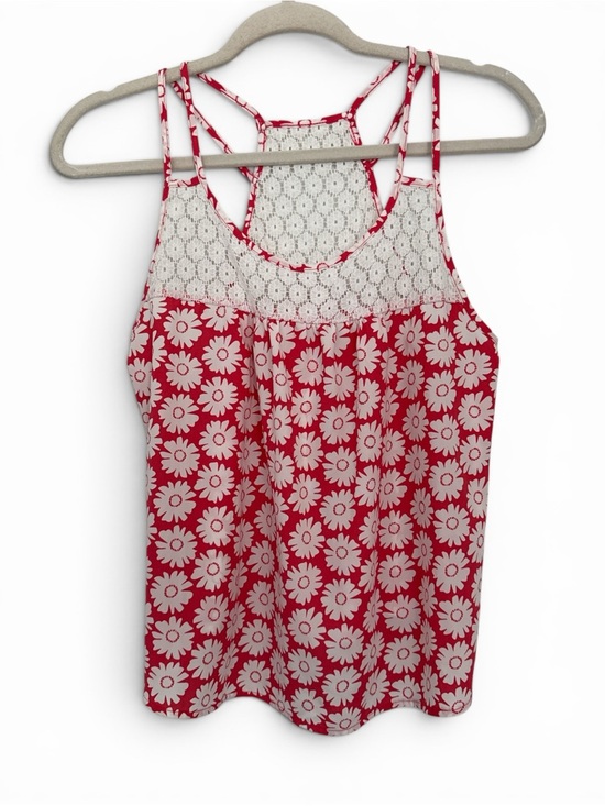 mine Tops - Mine Women’s Pink Daisy Print Lace Yoke Tank Top – Size Medium